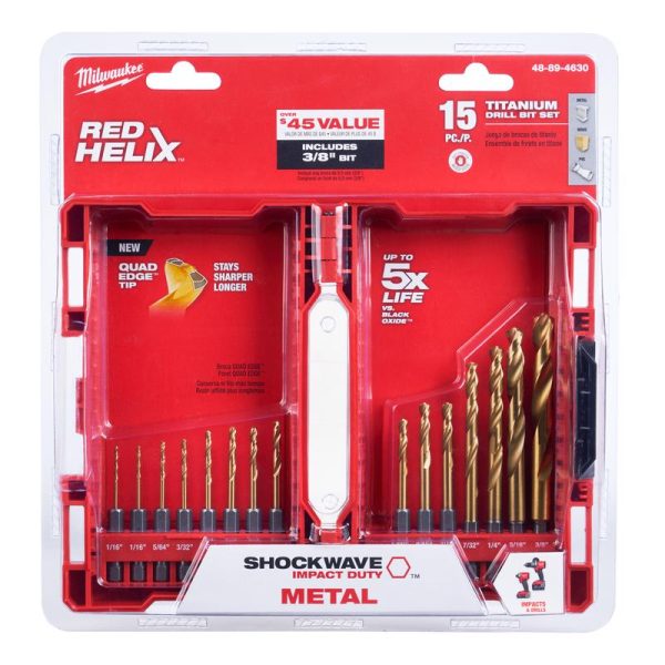 Milwaukee Shockwave Titanium Red Helix Drill Bit Set 15 pc