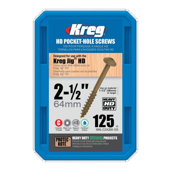 Kreg No. 14 X 2 1/2 in. L Square Zinc-Plated Pocket-Hole Screw 125 ct