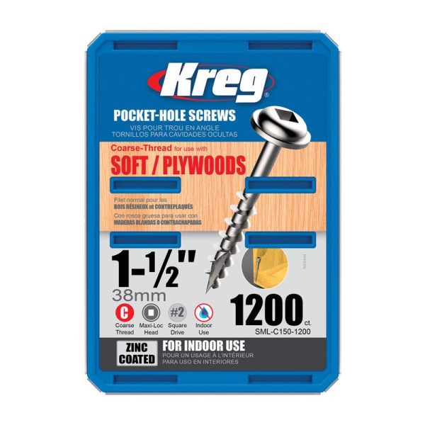 Kreg No. 8 X 1-1/2 in. L Square Zinc-Plated Pocket-Hole Screw 1200 ct