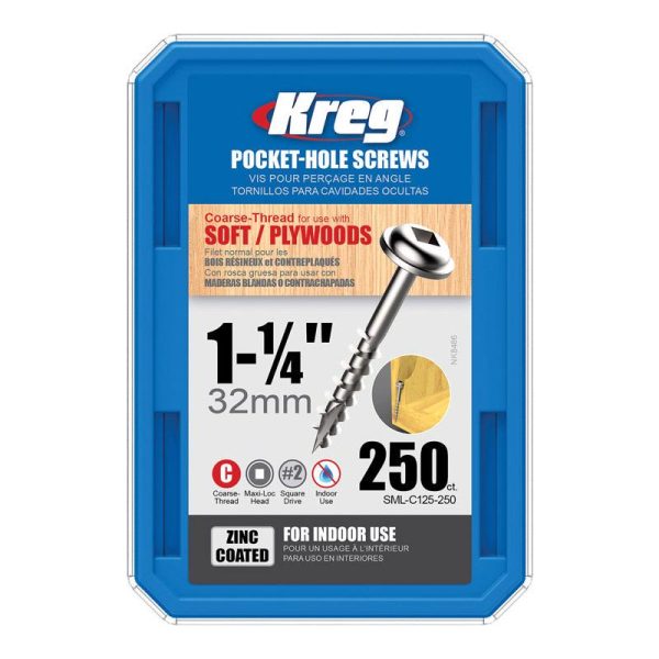 Kreg No. 7 X 1-1/4 in. L Square Zinc-Plated Pocket-Hole Screw 250 ct