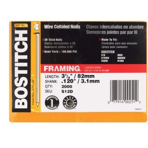 Bostitch 3-1/4 in. Angled Strip Coated Stick Nails 28 deg 2000 pk