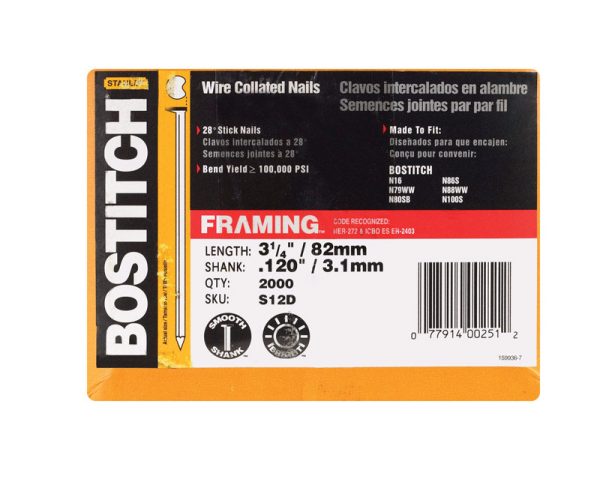 Bostitch 3-1/4 in. Angled Strip Coated Stick Nails 28 deg 2000 pk