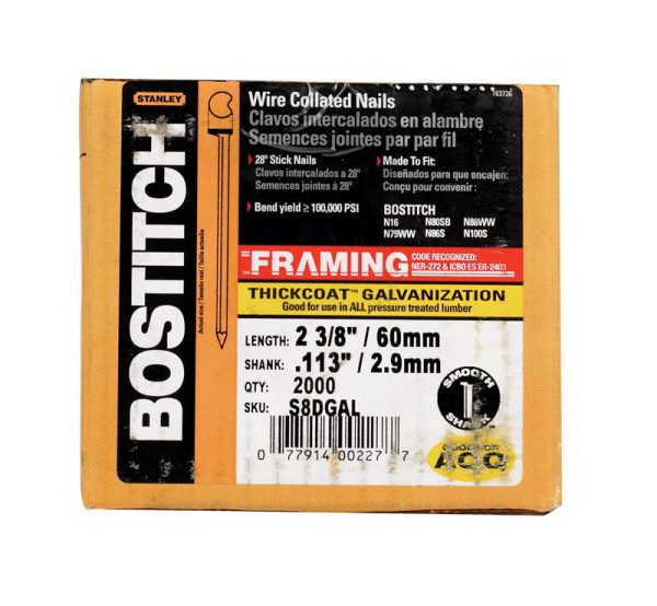 Bostitch 2-3/8 in. Angled Strip Galvanized Stick Nails 28 deg 2000 pk