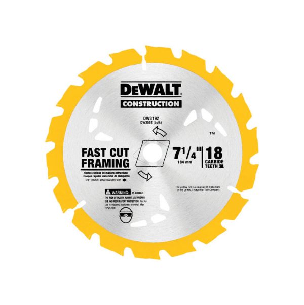 DeWalt 7-1/4 in. D X 5/8 in. Carbide Tipped Circular Saw Blade 18 teeth 1 pk