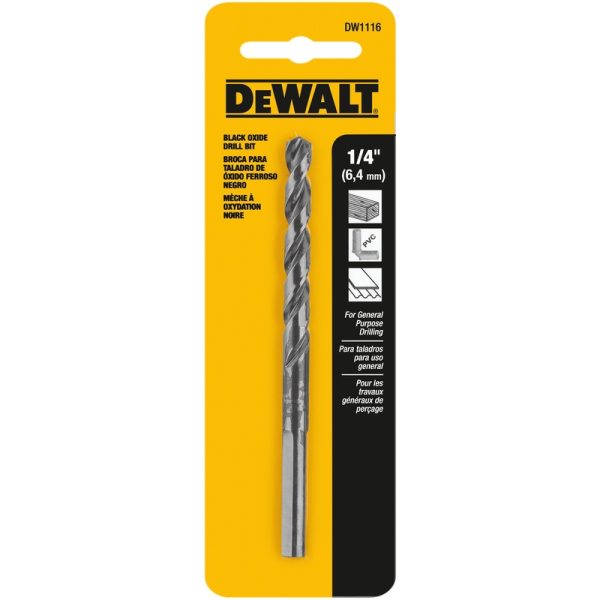 DeWalt 1/4 in. X 4 in. L Black Oxide Drill Bit 1 pc