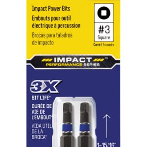Irwin Impact Performance Series Square #3 X 1-15/16 in. L Power Bit Steel 2 pc