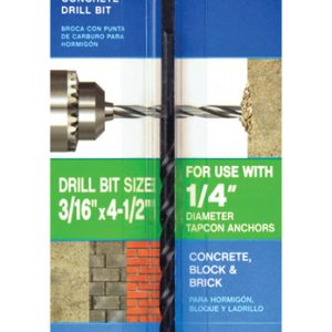 Tapcon 3/16 in. X 4-1/2 in. L Carbide Tipped Concrete Drill Bit 1 pc