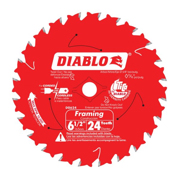 Diablo 6-1/2 in. D X 5/8 in. TiCo Hi-Density Carbide Framing Blade 24 teeth 1 pc