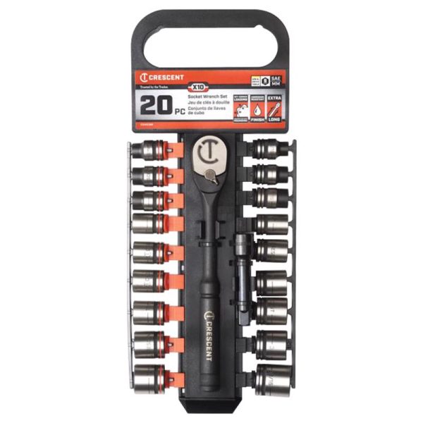 Crescent 10 Sizes X 3/8 in. drive Metric and SAE 6 Point Standard Mechanic's Tool Set 20 pc