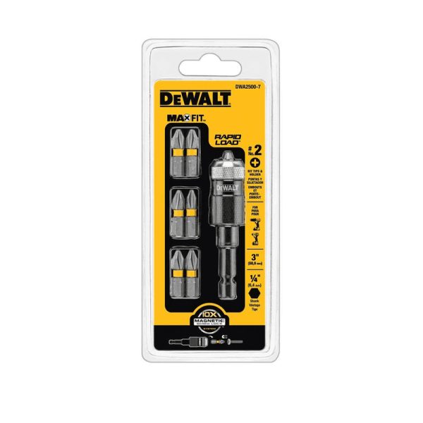 DeWalt Max Fit Phillips #2 Rapid Load Bit and Holder Set S2 Tool Steel 7 pc