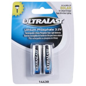 Ultralast Lithium Phosphate 14430 3.2 V 0.4 Ah Solar Rechargeable Battery 2 pk