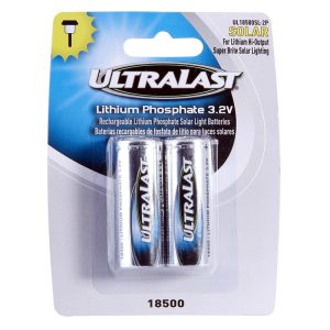 Ultralast Lithium Phosphate 18500 3.2 V 1 Ah Solar Rechargeable Battery 2 pk