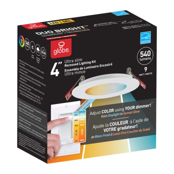 Globe Electric Ultra Slim Energy Star Frost White 4 in. W Metal LED Recessed Lighting Kit 9 W