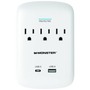 Monster Just Power It Up 0 ft. L 3 outlets Surge Protector White 1200 J
