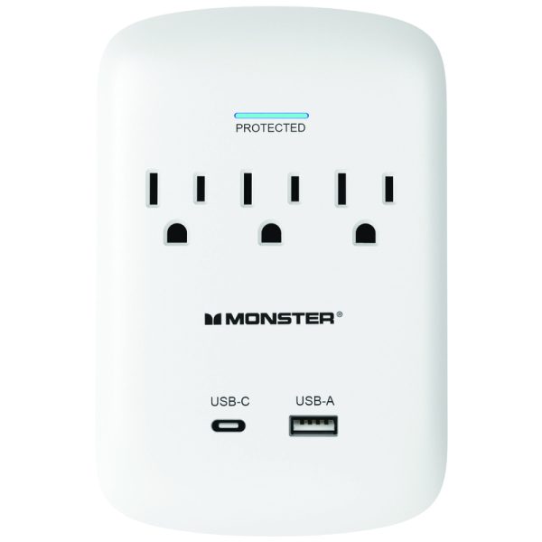 Monster Just Power It Up 0 ft. L 3 outlets Surge Protector White 1200 J