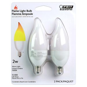 Feit Electric Flame Tip E12 (Candelabra) LED Flame Bulb Warm Candle Light 2 Watt Equivalence 2 pk
