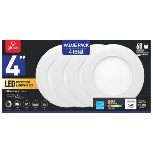 Globe Electric Ultra Slim Energy Star White 4 in. W Aluminum LED Recessed Lighting Kit 9 W