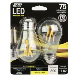 Feit Electric A15 E26 (Medium) LED Light Bulb Soft White 75 Watt Equivalence 2 pk