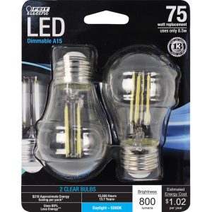 Feit Electric A15 E26 (Medium) LED Light Bulb Daylight 75 Watt Equivalence 2 pk