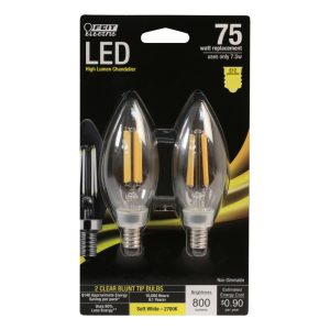 Feit Electric Blunt Tip E12 (Candelabra) LED Bulb Soft White 75 Watt Equivalence 2 pk