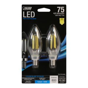 Feit Electric Blunt Tip E12 (Candelabra) LED Bulb Daylight 75 Watt Equivalence 2 pk