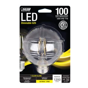 Feit Electric G25 E26 (Medium) Filament LED Bulb Soft White 100 Watt Equivalence 1 pk