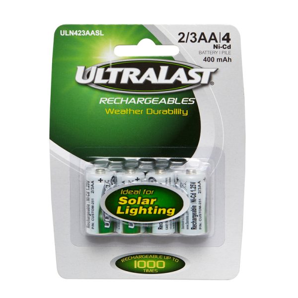 Ultralast Ni-Cad 2/3AA 1.2 V 0.4 Ah Solar Rechargeable Battery 4 pk