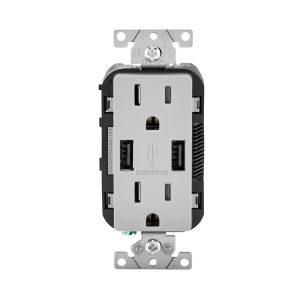 Leviton 15 amps 125 V Duplex Light Gray Outlet and USB Charger 5-15R 1 pk