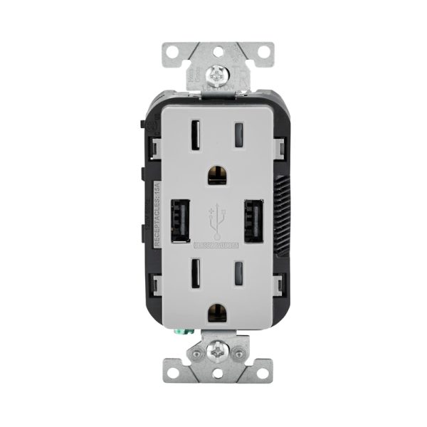 Leviton 15 amps 125 V Duplex Light Gray Outlet and USB Charger 5-15R 1 pk