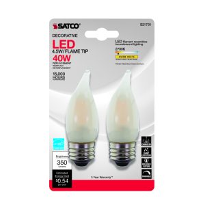 Satco . CA10 E26 (Medium) LED Bulb Warm White 40 Watt Equivalence 2 pk