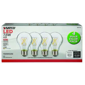 Satco . A19 E26 (Medium) LED Bulb Warm White 60 Watt Equivalence 4 pk