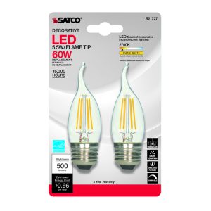 Satco . CA10 E26 (Medium) LED Bulb Warm White 60 Watt Equivalence 2 pk