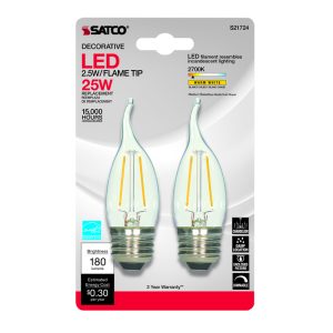 Satco . CA10 E26 (Medium) LED Bulb Warm White 25 Watt Equivalence 2 pk