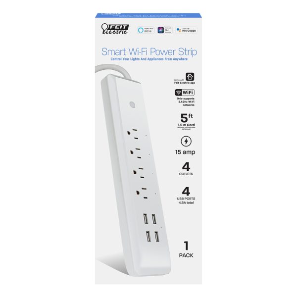 Feit Electric 5 ft. L 4 outlets Wi-Fi Power Strip with USB White 460 J
