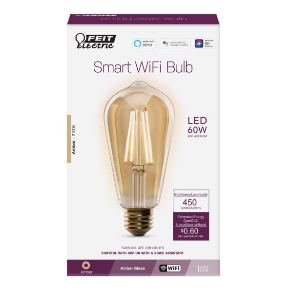 Feit Electric ST19 E26 (Medium) LED Smart Bulb Amber 60 Watt Equivalence 1 pk