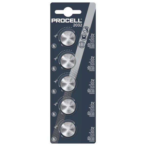 Procell Procell Lithium Coin Lithium Coin CR2032 3 V Primary Battery PC2032 5 pk