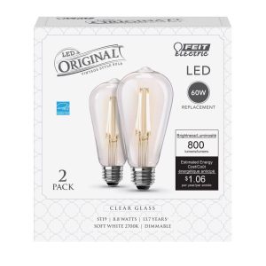 Feit Electric ST19 E26 (Medium) Filament LED Bulb Soft White 60 Watt Equivalence 2 pk