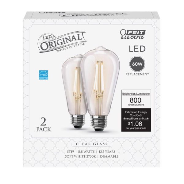 Feit Electric ST19 E26 (Medium) Filament LED Bulb Soft White 60 Watt Equivalence 2 pk