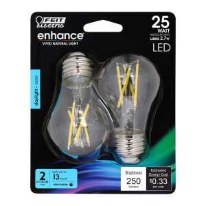 Feit Electric Enhance A15 E26 (Medium) Filament LED Bulb Daylight 25 Watt Equivalence 2 pk