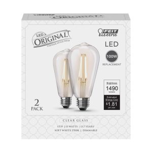 Feit Electric ST19 E26 (Medium) Filament LED Bulb Soft White 100 Watt Equivalence 2 pk