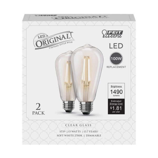 Feit Electric ST19 E26 (Medium) Filament LED Bulb Soft White 100 Watt Equivalence 2 pk