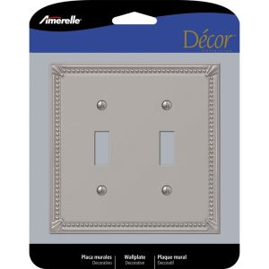 Amerelle Imperial Bead Brushed Nickel Gray 2 gang Metal Toggle Wall Plate 1 pk