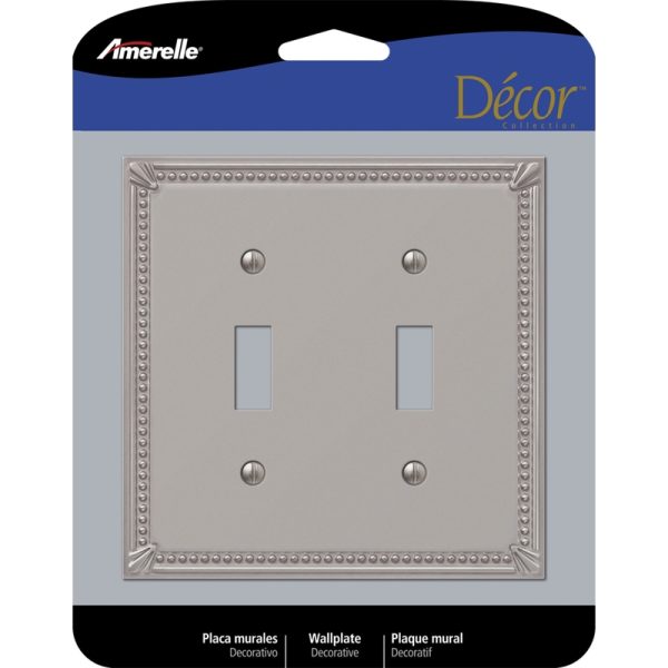 Amerelle Imperial Bead Brushed Nickel Gray 2 gang Metal Toggle Wall Plate 1 pk