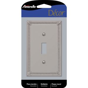 Amerelle Imperial Bead Brushed Nickel Gray 1 gang Metal Toggle Wall Plate 1 pk