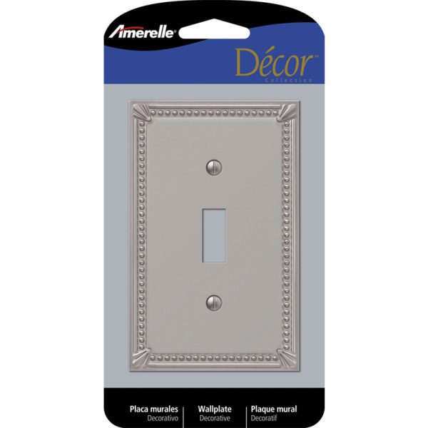 Amerelle Imperial Bead Brushed Nickel Gray 1 gang Metal Toggle Wall Plate 1 pk