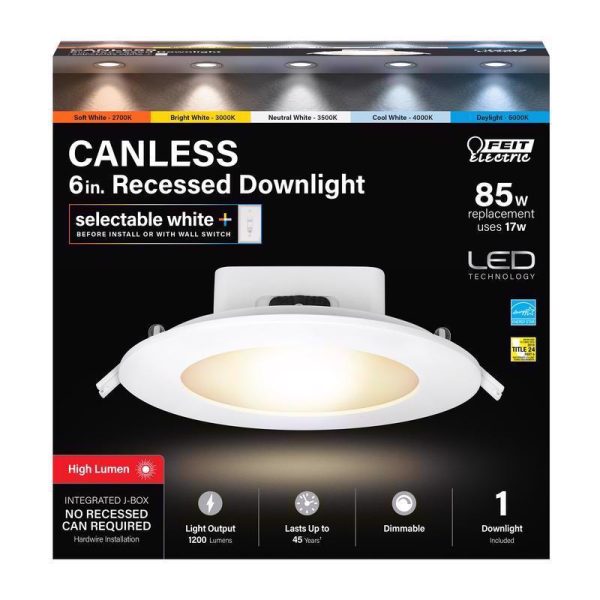 Feit Electric White 6 in. W Aluminum LED Recessed Downlight 85 W