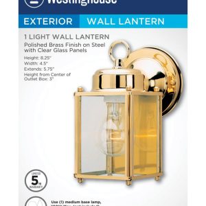 Westinghouse Polished Brass Clear Switch Incandescent Wall Lantern