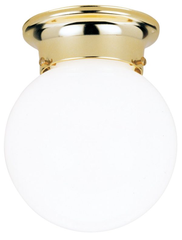 Westinghouse 7-1/4 in. H X 6 in. W X 6 in. L Polished Brass White Ceiling Light