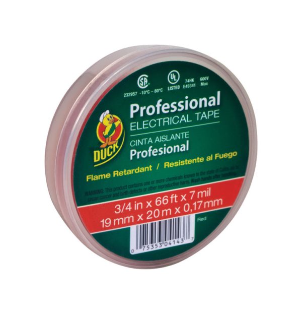 Duck 	Professional Grade 3/4 in. W X 66 ft. L Red Vinyl Electrical Tape