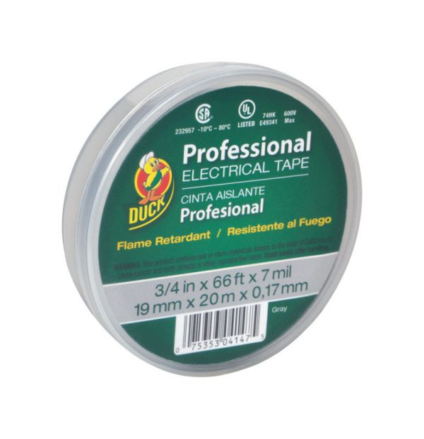 Duck 	Professional Grade 3/4 in. W X 66 ft. L Gray Vinyl Electrical Tape